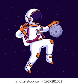 Astronaut juggling in space, vector cartoon illustration