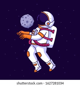 Astronaut juggling in space, vector cartoon illustration