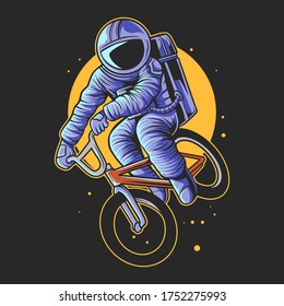 astronaut jump with bmx bikes over the moon vector illustration