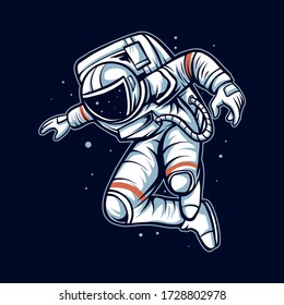 astronaut jump pose on space artwork vector illustration design