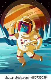 astronaut jumping on europe jupiter satellite surface