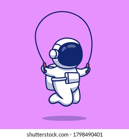 Astronaut Jumping Rope Cartoon Vektorsymbol Illustration. Space Sport Icon Konzept isoliert Premium Vektorgrafik. Flachbildkartonstil