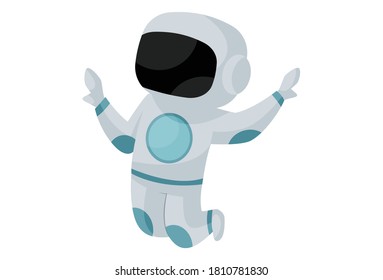 Astronaut is jumping in space. Vector graphic illustration. Individually on white background.