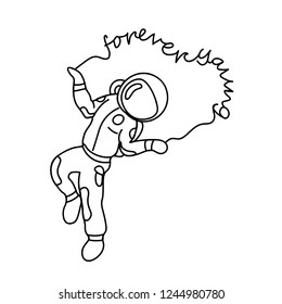 The astronaut jumps. The inscription is always young. Pattern for embroidery