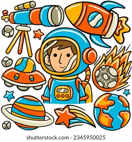 Astronaut Kawaii Doodle Vector Illustration