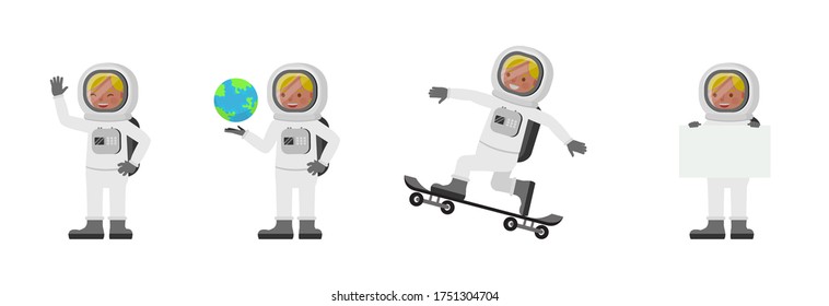 Astronaut kid character vector design. Presentation in various action with emotions.