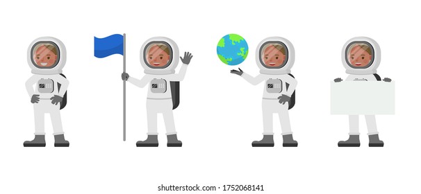 Astronaut kid girl character vector design. Presentation in various action with emotions.