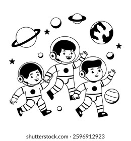 Astronaut kids illustration in glyph style 
