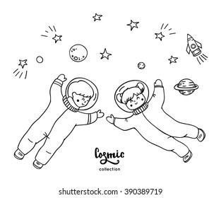 Astronaut kids in space.