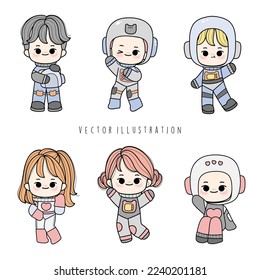 Astronaut kids, Space kids, vector illustration 