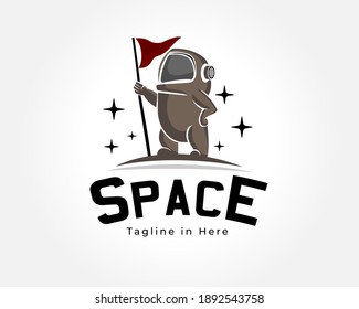 Astronaut Landing On Moon Holding Flag Cartoon Vector Icon Illustration inspiration