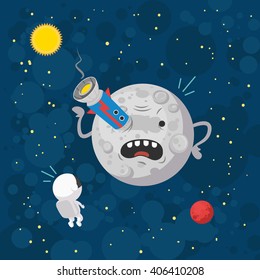 astronaut landing on the moon. Vector illustration.