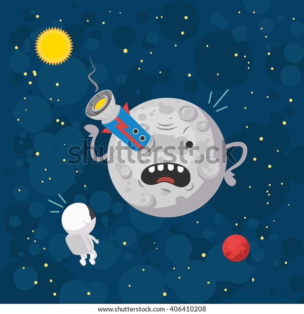 astronaut\
landing on the moon. Vector\
illustration.