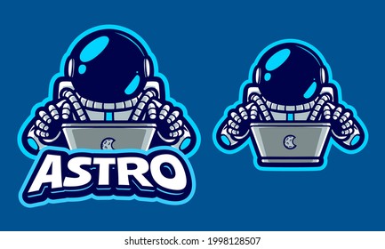 ASTRONAUT WITH LAPTOP ILLUSTRATION LOGO TEMPLATE