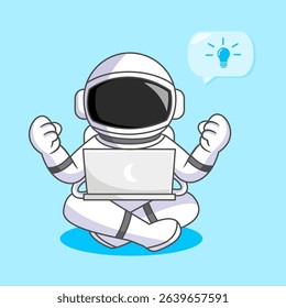 Astronaut with a laptop, thinking about an idea vector illustration cartoon design