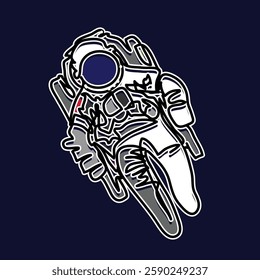 Astronaut line art. Hand drawn astronaut in dark blue.