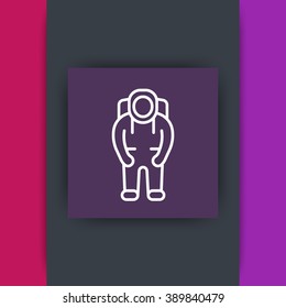 Astronaut line icon on square, space suit icon, astronaut pictogram, vector illustration