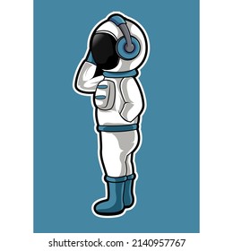 astronaut listening to music mascot logo graphic design