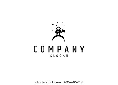 astronaut logo on outer space planet in flat design