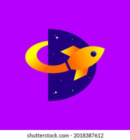 astronaut logo in space, rocket logo flying between stars. space illustration vector