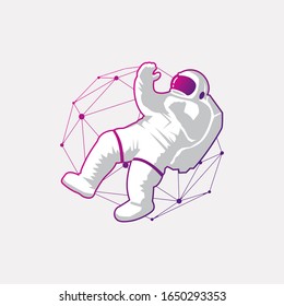 Astronaut logo in spacesuit and triangles space low poly