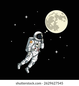 An astronaut looking into a black hole from a safe distance.