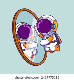 An astronaut looking in the mirror of illustration