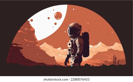 Astronaut auf den Himmel auf dem Mars Mission Kosmonaut flache Vektorsymbol-Design-Illustration