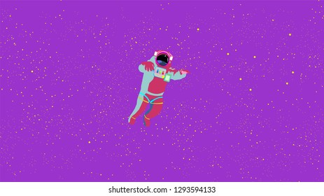 Astronaut lost in the outer space. Stars on the background. Vast space. bright abstract colors. Mission failed, hope. Abstract vector, illustrations, wallpapers