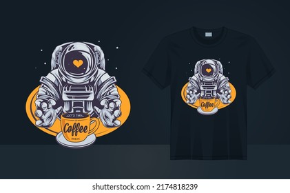 Astronaut Love Coffee Vintage Grunge T-shirt Design For T-shirt Printing, Poster, Wall Art, Clothing, Fashion Tshirt Vector Illustration