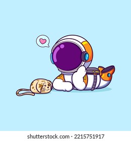 The astronaut is loving much his pet in a planet and playing together of illustration