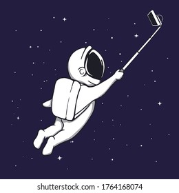 Astronaut makes selfie in space.Vector illustration