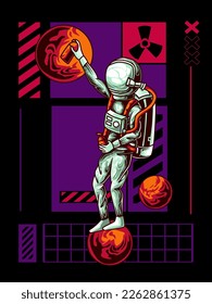 astronaut making art in space using spray paint, modern vector design. suitable for t-shirts, clothing, apparel, merchandise