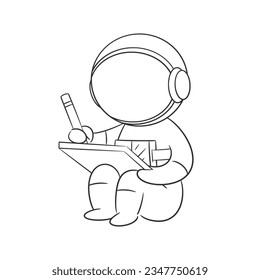 Astronaut making a drawing on a tablet for coloring
