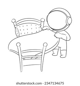 Astronaut is making his bed for coloring