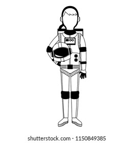 Astronaut male cartoon faceless in black and white