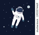 Astronaut man floating in space. star and planets on galaxy background. Flat style vector illustration