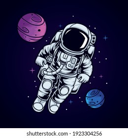 Astronaut Man Floating Vector Illustration