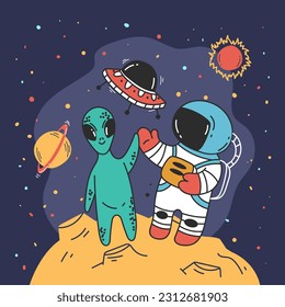 Astronaut man on moon spaceman space planet concept. Vector design graphic illustration