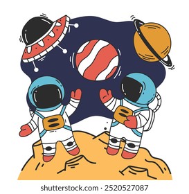 Astronaut man on moon spaceman space planet concept. Vector design graphic illustration