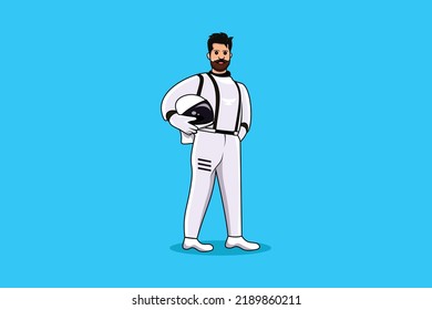 Astronaut man standing happy vector illustration design. Cartoon character icon design.