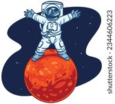 Astronaut Mars Landing Cartoon Vector Illustration Drawing