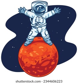 Astronaut Mars Landing Cartoon Vector Illustration Drawing