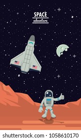 Astronaut in mars with spaceship