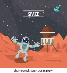 Astronaut in mars with spaceship
