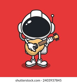 Astronaut mascot cartoon character cute illustration playing guitar