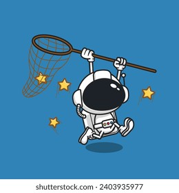 Astronaut mascot cartoon character illustration hunting stars