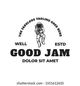 Astronaut mascot character hold delicious fruit jam logo template