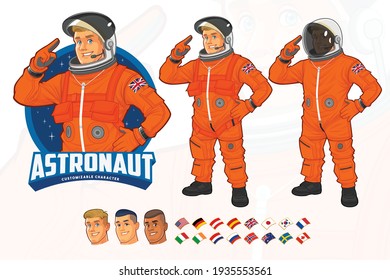 Astronaut-Mascot-Design mit Orange-Anzug