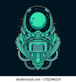 astronaut mecha suit green vector illustration design